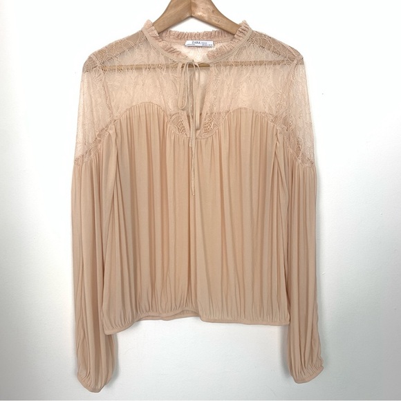 Zara Balloon Sleeve Blouse Lace Yoke - Picture 4 of 11